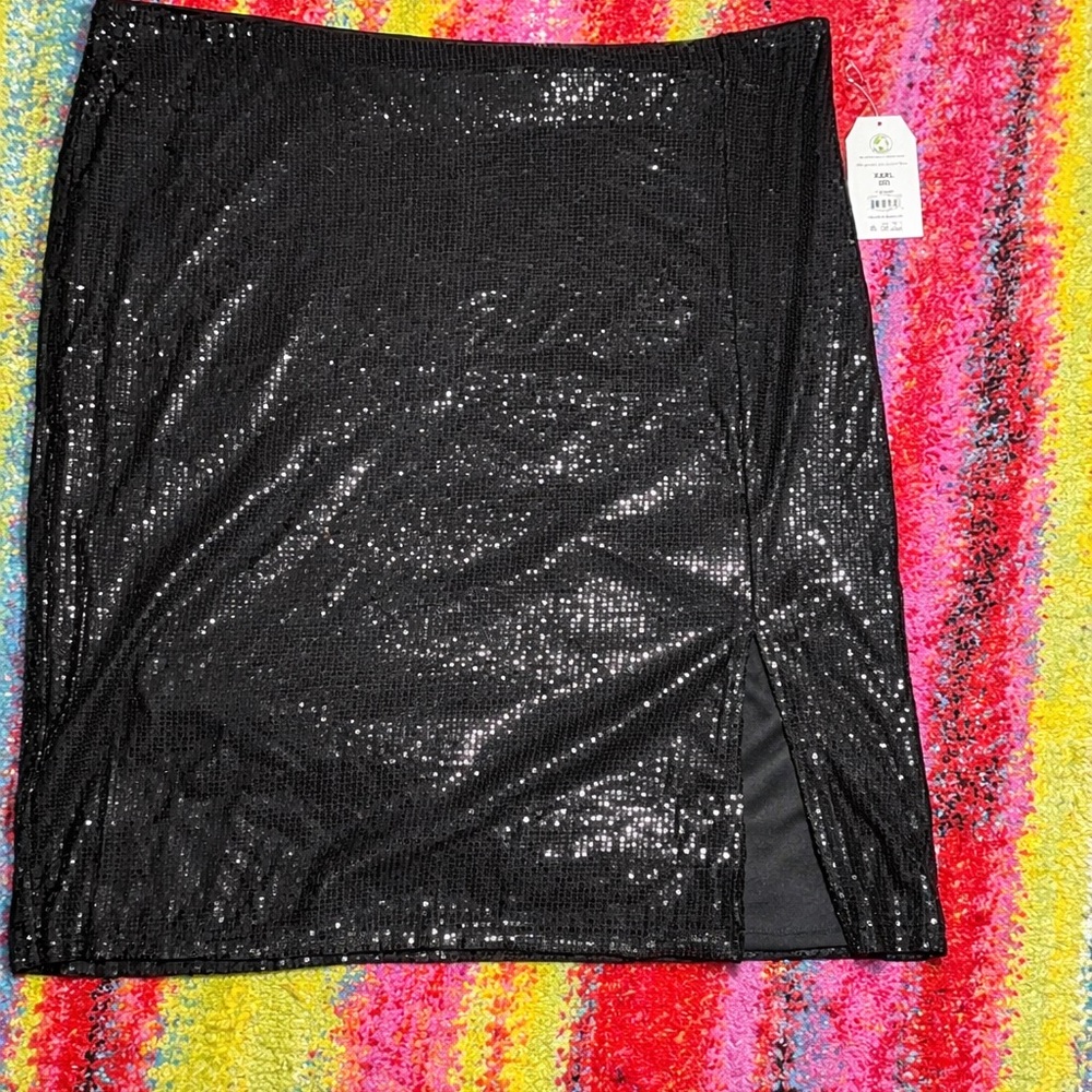 Sequin Mini Skirt Terra & Sky Black Side Slit Women’s Plus Size 3X (22)